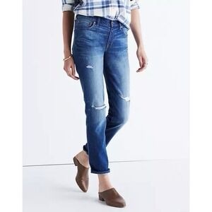 Madewell Jeans Womens 26 Blue The Slim Boyjean Mid Rise Distressed Stretch Denim
